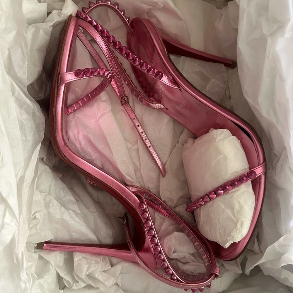 Christian Louboutin So Me 100 Metallic Pink Studded Heels Size 38.5 - Picture 15 of 16